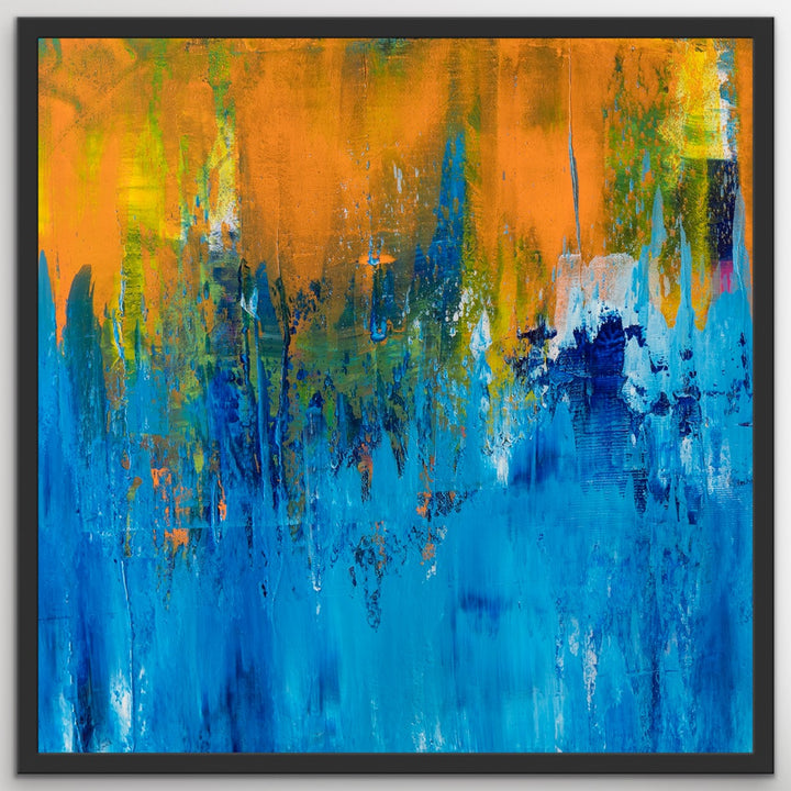 As the Day Ends abstract painting in a black wooden frame.