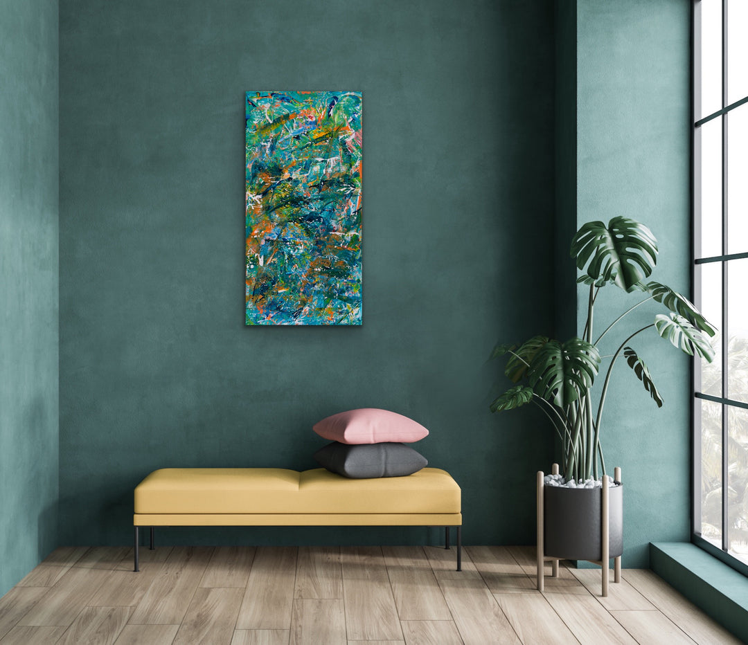Colorful Rapids Limited Edition abstract painting displayed in modern living space