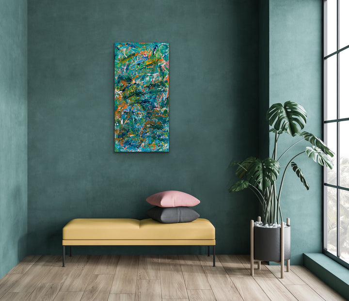 Colorful Rapids Limited Edition abstract painting displayed in modern living space