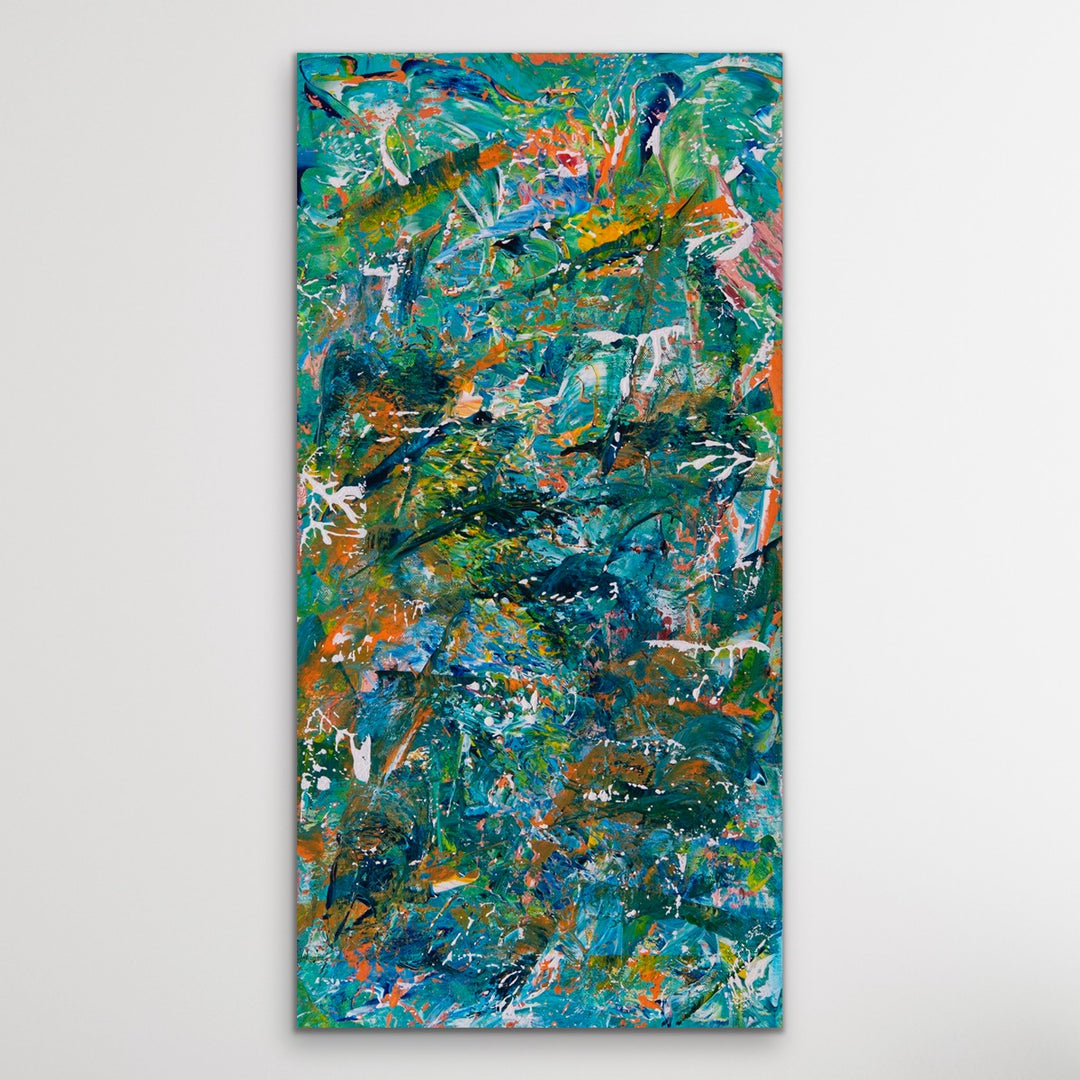 Colorful Rapids abstract painting on metal.