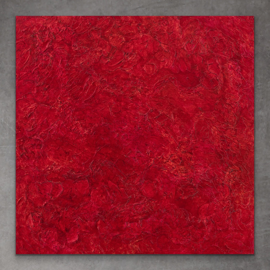 Exuberant Red original textured abstract painting.