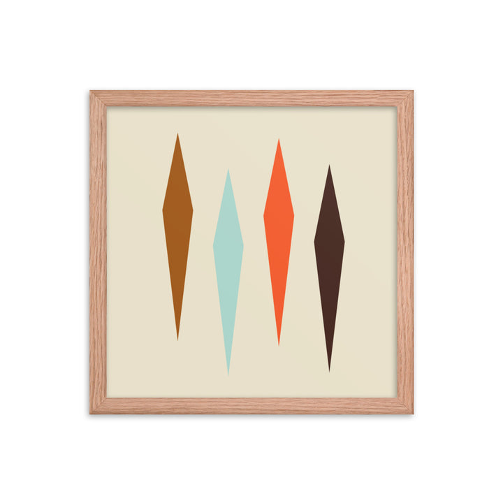 Minimlaist red oak framed poster.  14 x 14..  Part of the atomic cat collection.