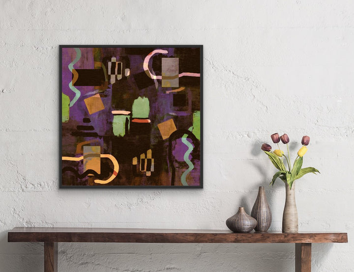 Mismatched Symmetry framed abstract painting displayed in a modern home.