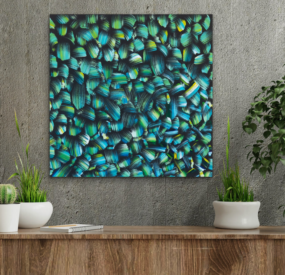 Networked Colors original abstract painting displayed in a modern home.