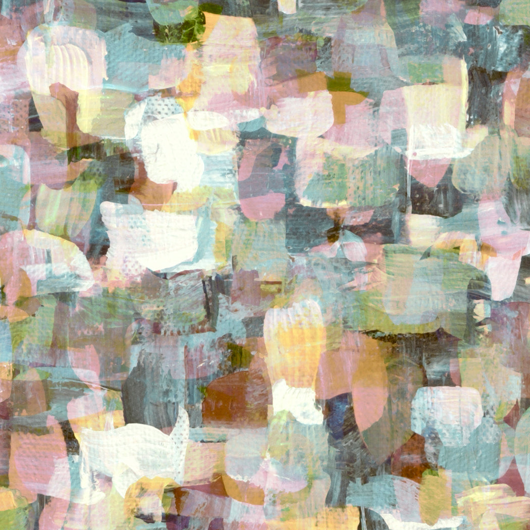 Original hand painted abstract artwork with overlapping pastel colors in a collage effect.