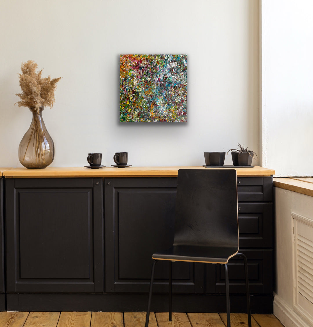 When the Colors Come Out to Play Limited Edition abstract Painting adds color to a modern living space.