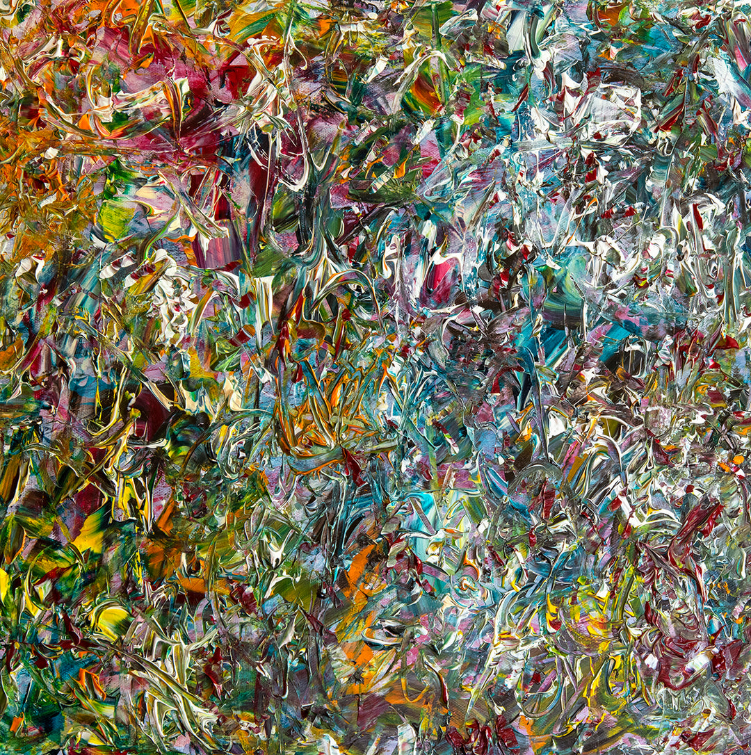 When the Colors come Out to Play Limited Edition abstract painting close up.