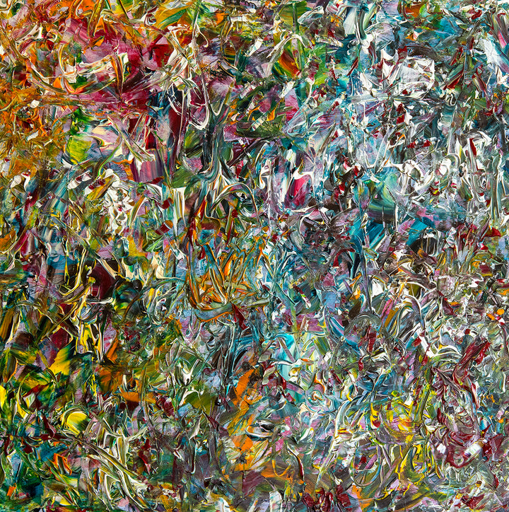 When the Colors come Out to Play Limited Edition abstract painting close up.