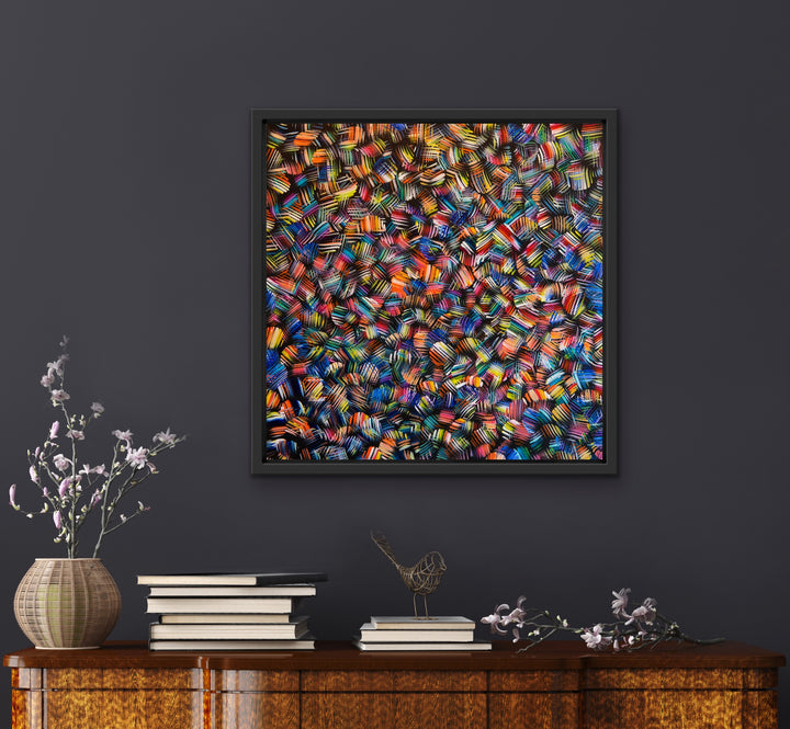 Whirling Rainbows original abstract painting displayed in a modern home.
