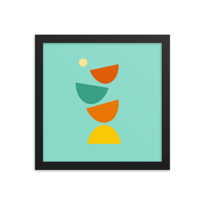 Digital minimalist black framed poster in bright colors with geometric shapes