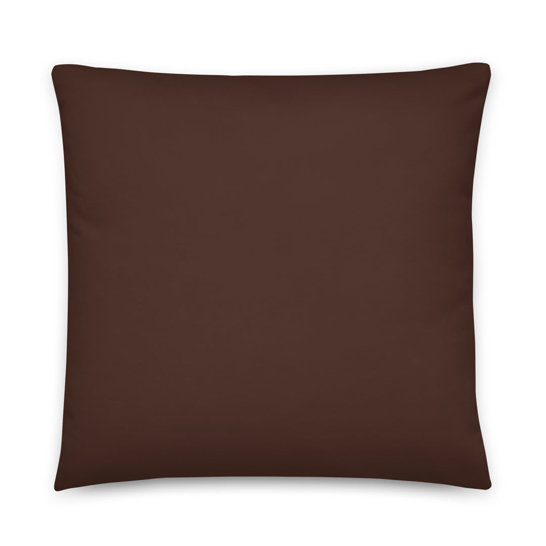 Large solid brown throw pillow. Back view. Part of the Atomic Cat Collection.