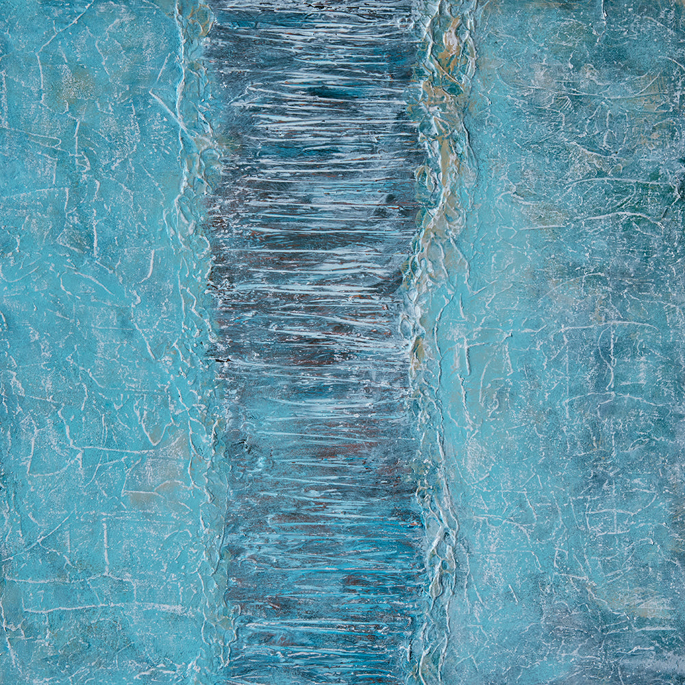 Ocean Dreams original textured abstract painting in shades of blue and white.