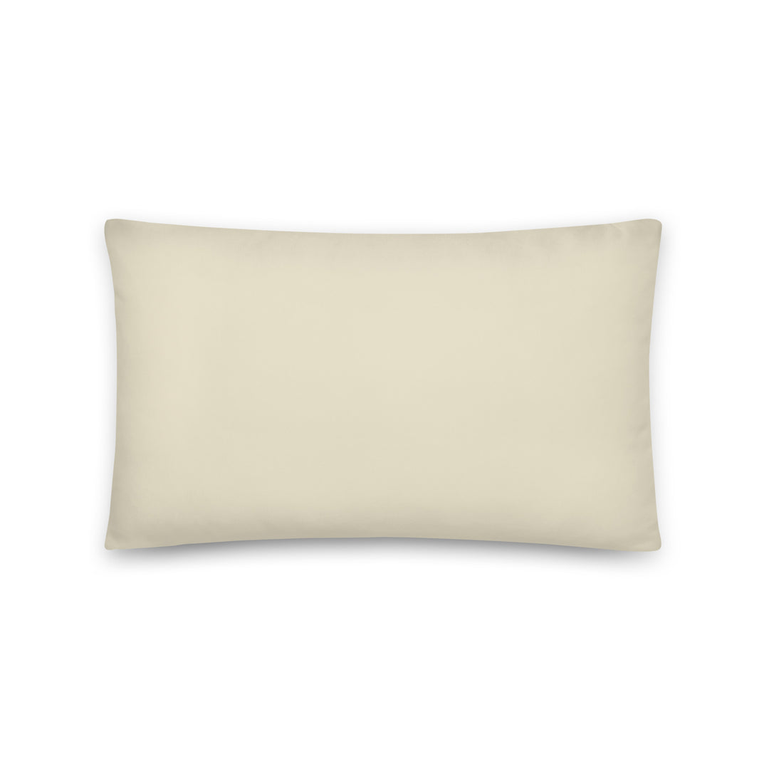 Solid beige lumbar throw pillow.  Back view. Part of the atomic cat collection.