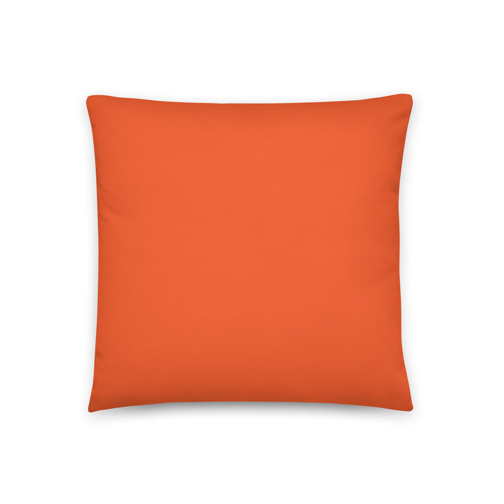 Solid orange throw pillow.  Back view. Part of the atomic cat collection.
