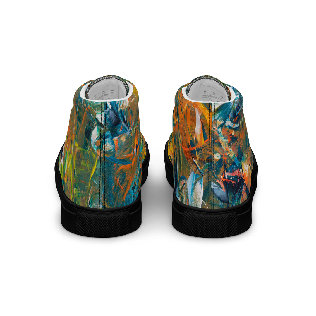 Abstract painted women’s high top canvas shoes. "Jungle Dance"