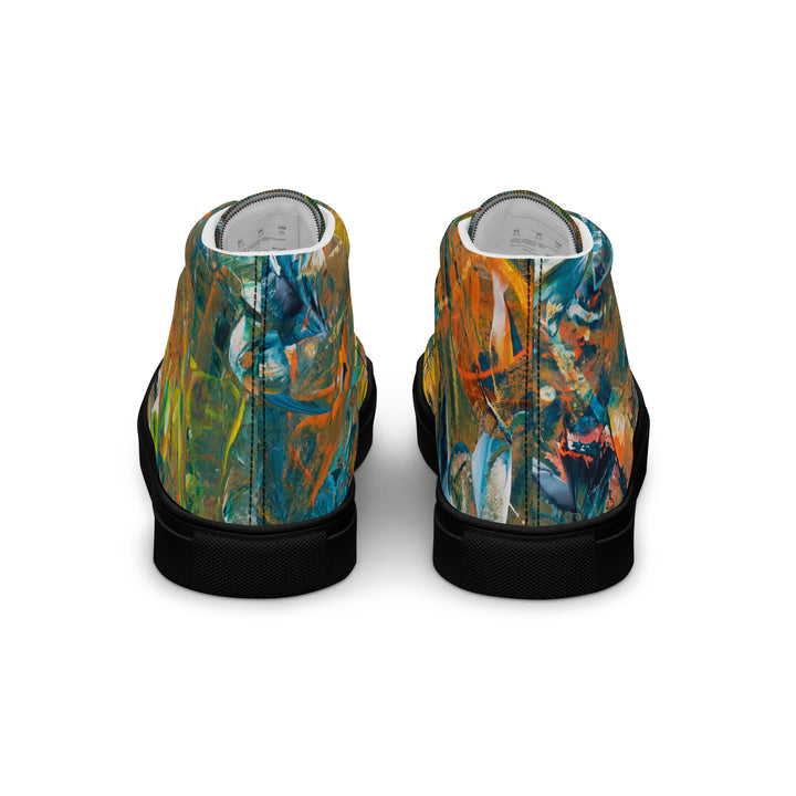 Abstract painted women’s high top canvas shoes. "Jungle Dance"