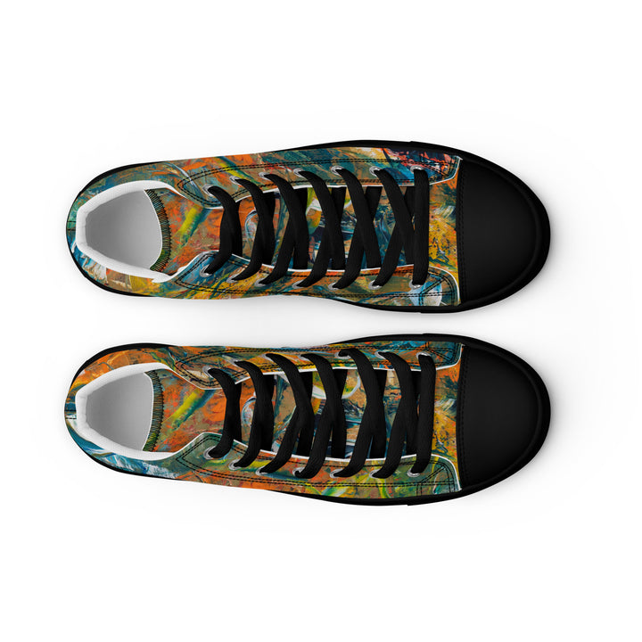 Abstract painted women’s high top canvas shoes. "Jungle Dance"