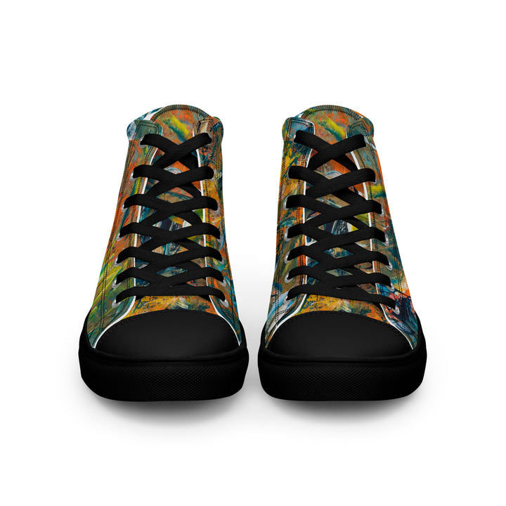 Abstract painted women’s high top canvas shoes. "Jungle Dance"