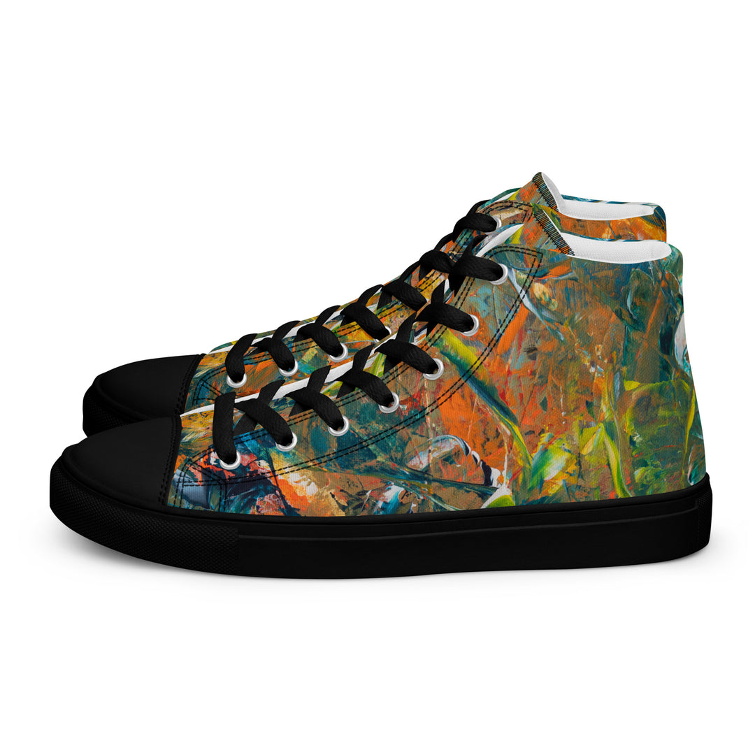 Abstract painted women’s high top canvas shoes. "Jungle Dance"