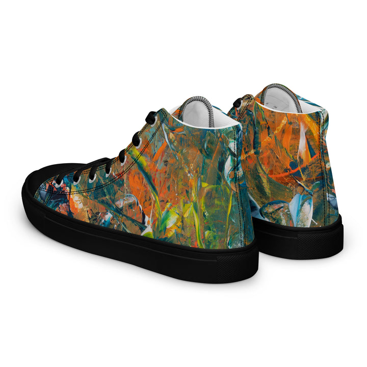 Abstract painted women’s high top canvas shoes. "Jungle Dance"
