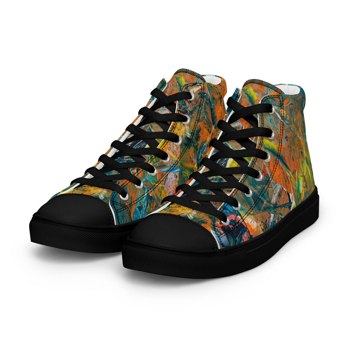 Abstract painted women’s high top canvas shoes. "Jungle Dance"
