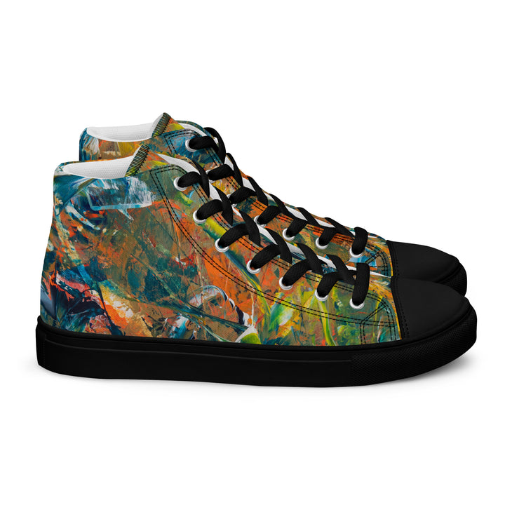 Abstract painted women’s high top canvas shoes. "Jungle Dance"