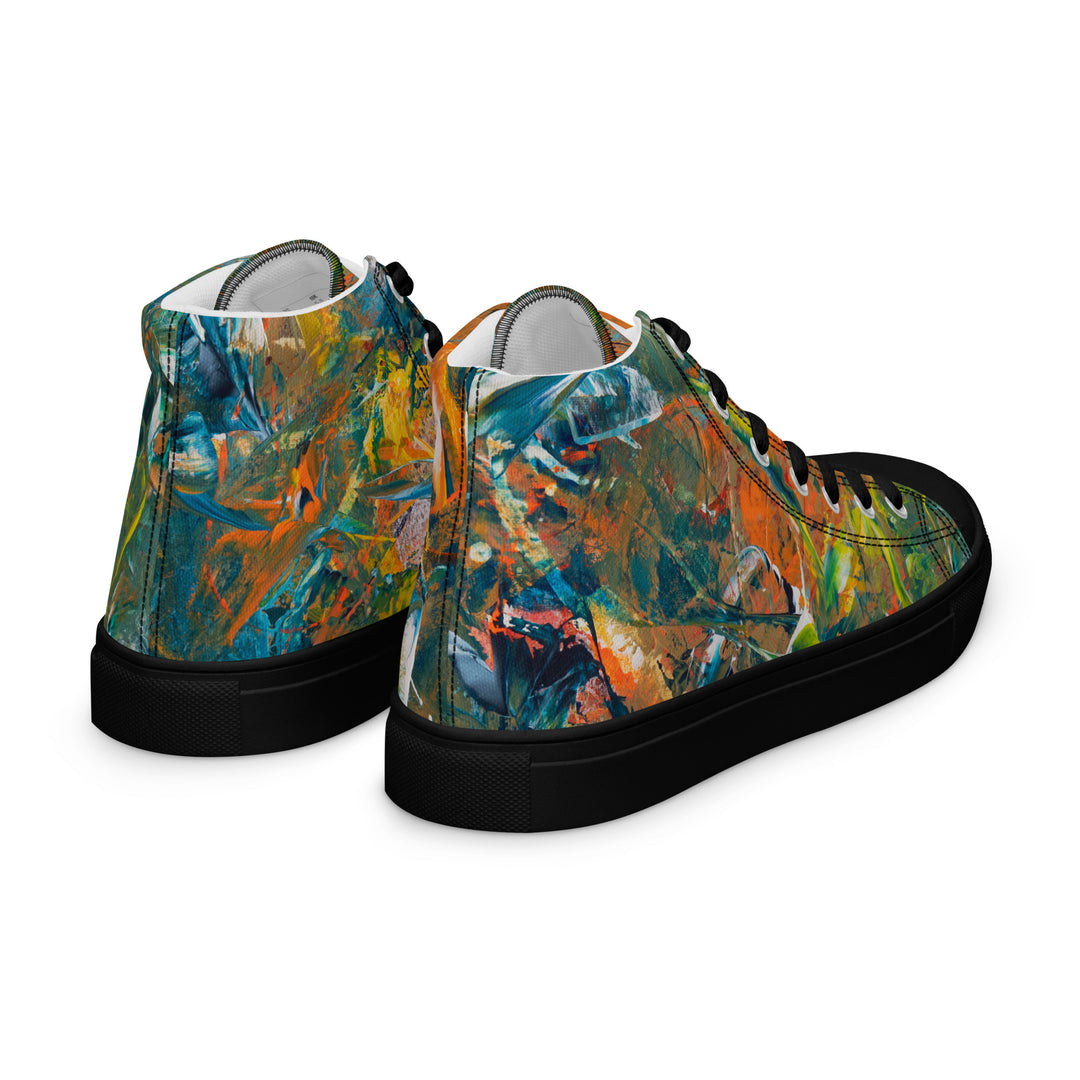 Abstract painted women’s high top canvas shoes. "Jungle Dance"