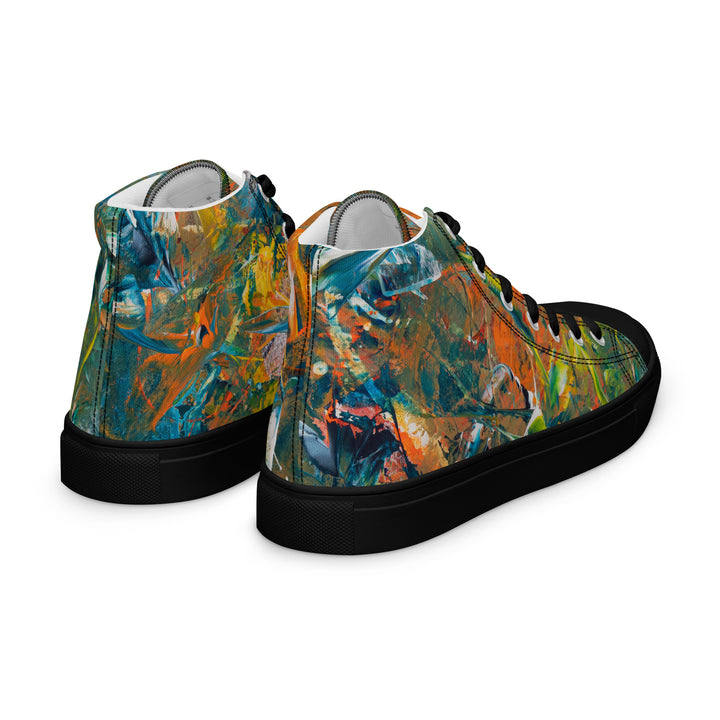 Abstract painted women’s high top canvas shoes. "Jungle Dance"