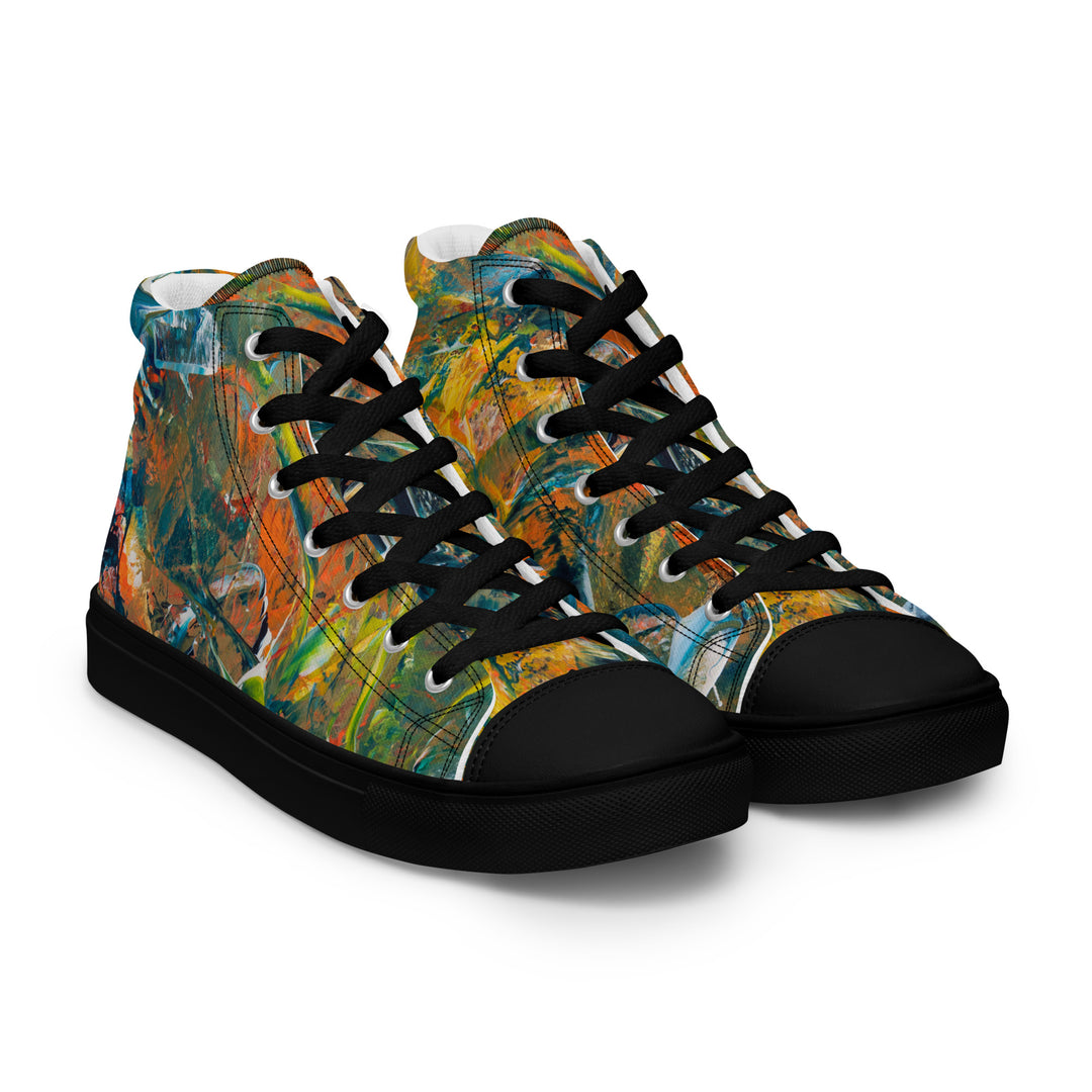Abstract painted women’s high top canvas shoes. "Jungle Dance"