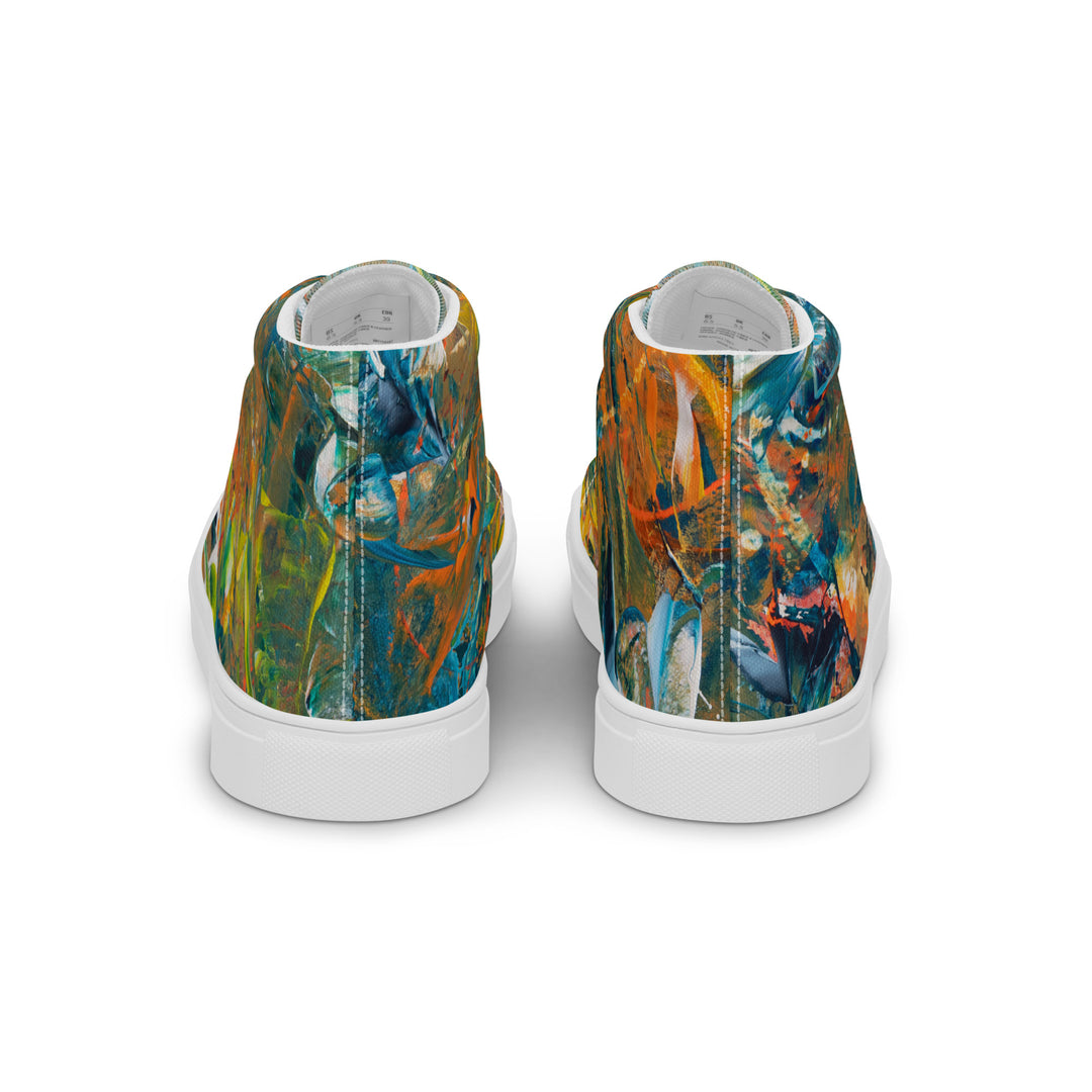Abstract painted women’s high top canvas shoes. "Jungle Dance"