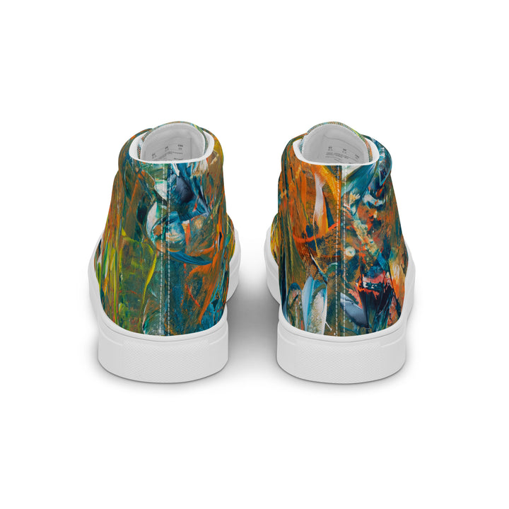 Abstract painted women’s high top canvas shoes. "Jungle Dance"