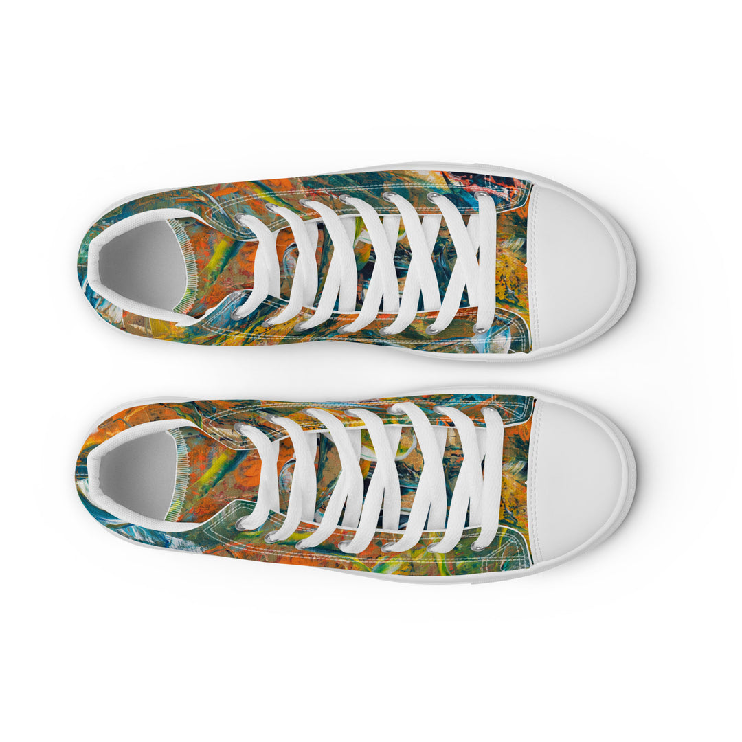 Abstract painted women’s high top canvas shoes. "Jungle Dance"