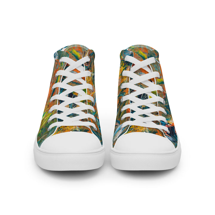Abstract painted women’s high top canvas shoes. "Jungle Dance"