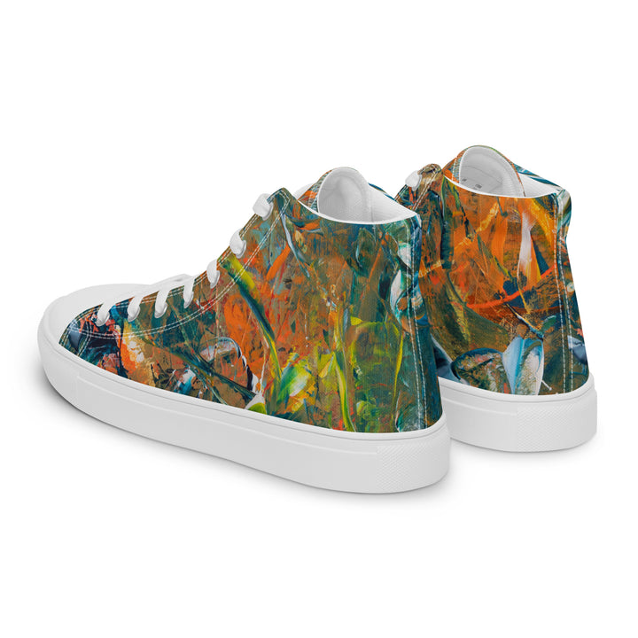 Abstract painted women’s high top canvas shoes. "Jungle Dance"
