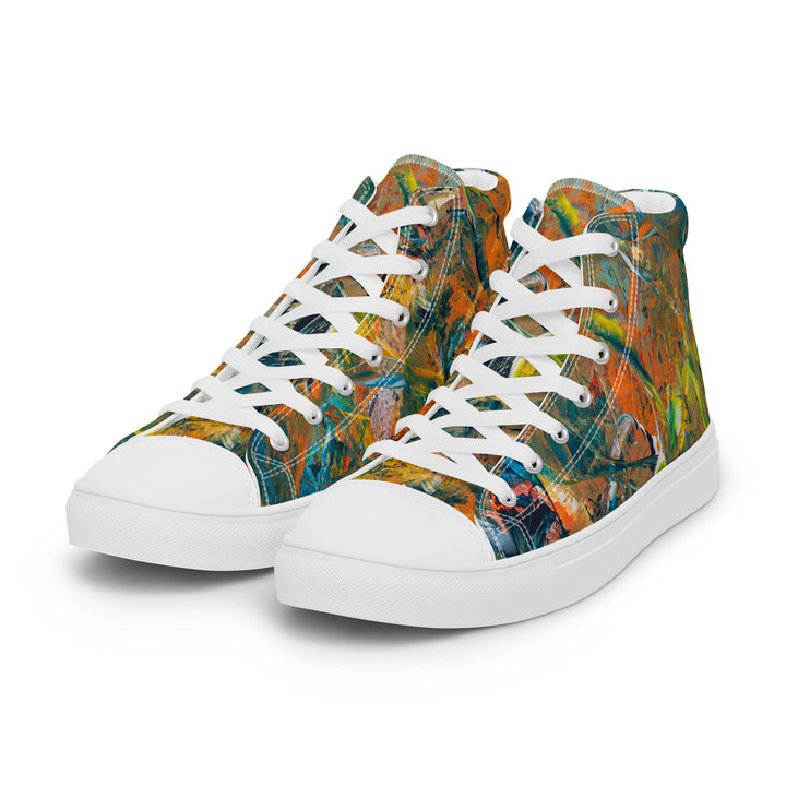 Abstract painted women’s high top canvas shoes. "Jungle Dance"