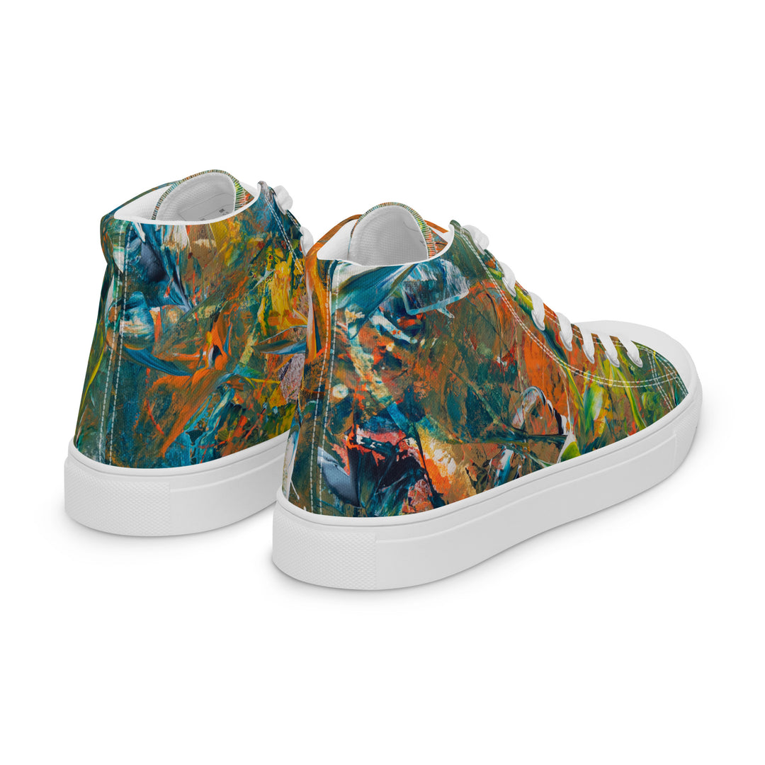 Abstract painted women’s high top canvas shoes. "Jungle Dance"