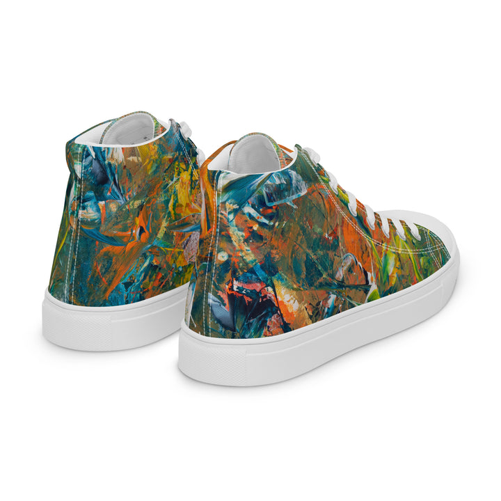 Abstract painted women’s high top canvas shoes. "Jungle Dance"