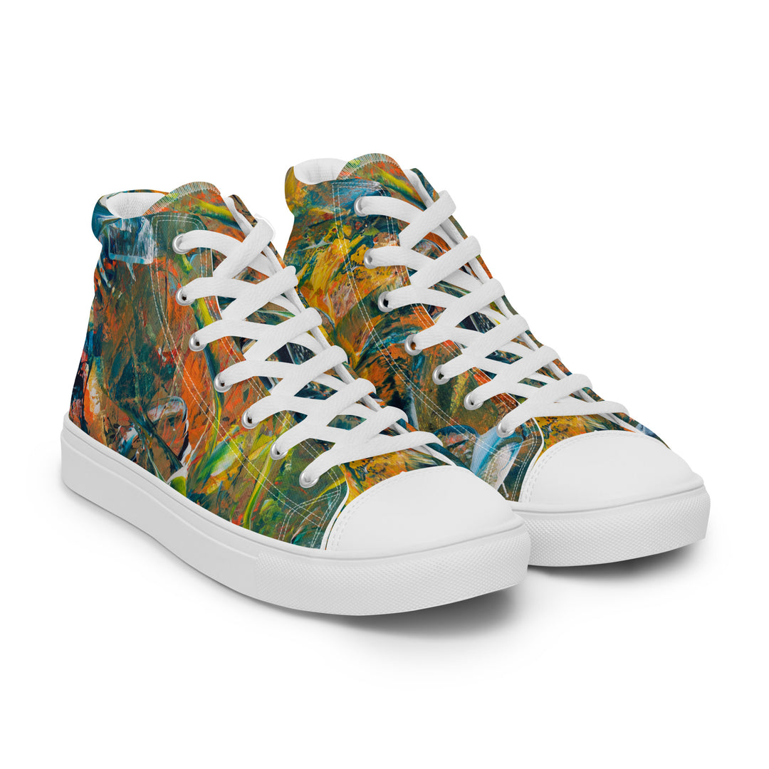 Abstract painted women’s high top canvas shoes. "Jungle Dance"