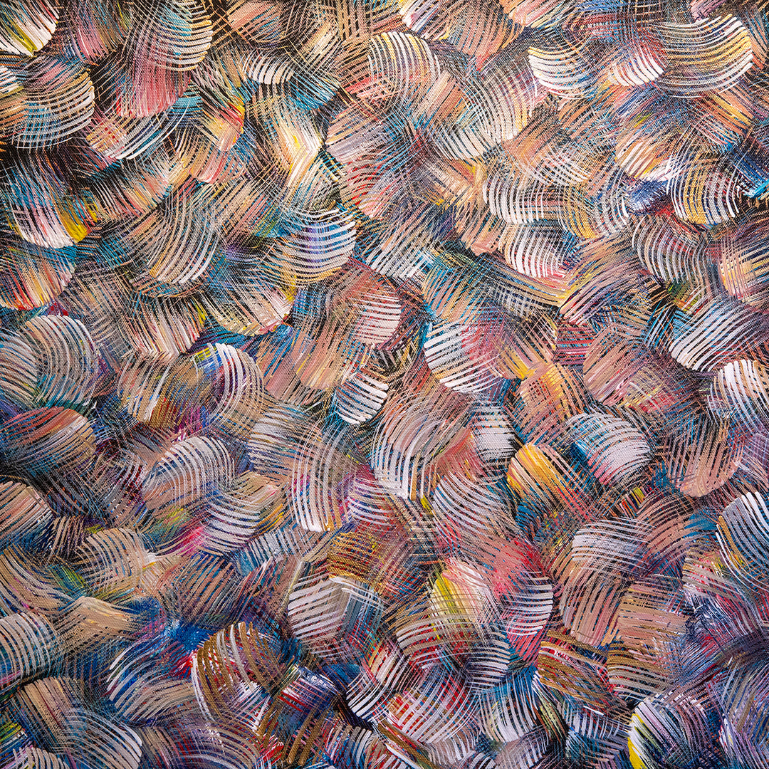 Colorful Dance original abstract painting close up.