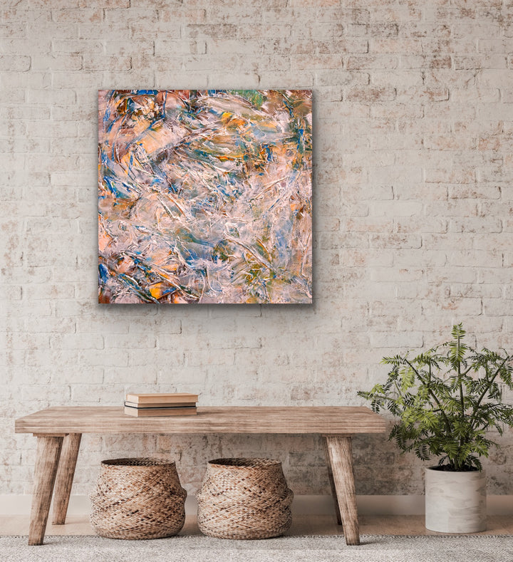 Colors in the mist abstract painting in a modern living space.