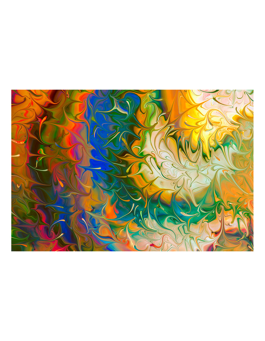 Fluid Sun colorful abstract painting on white background.