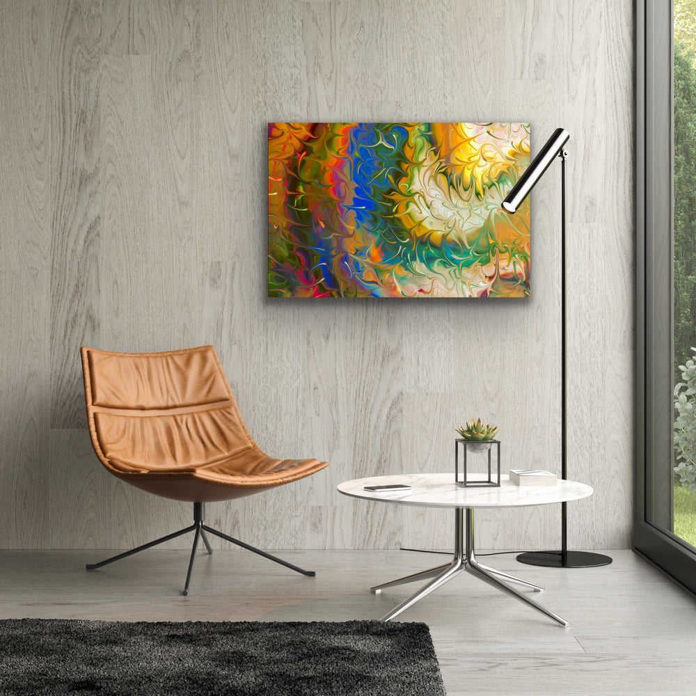 Fluid Sun colorful abstract painting in modern living room.