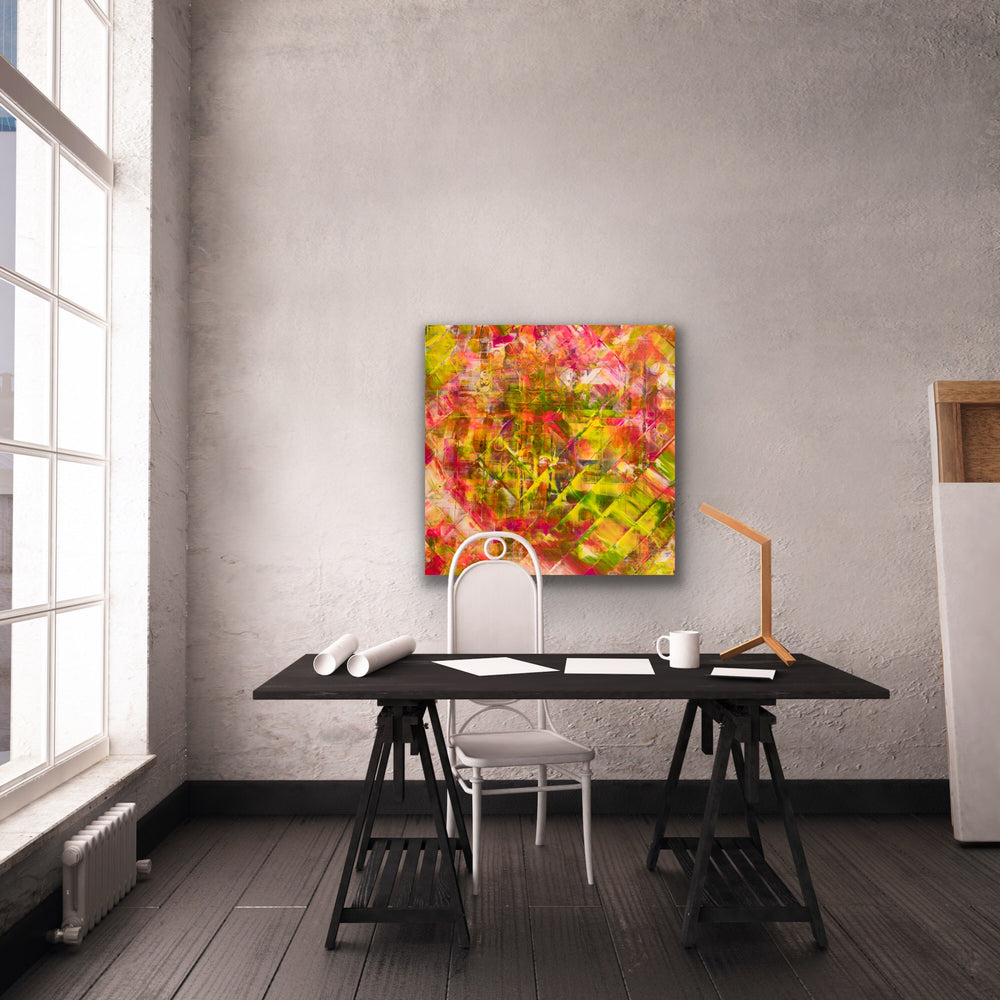 Spring Passion colorful abstract painting in a modern office setting.