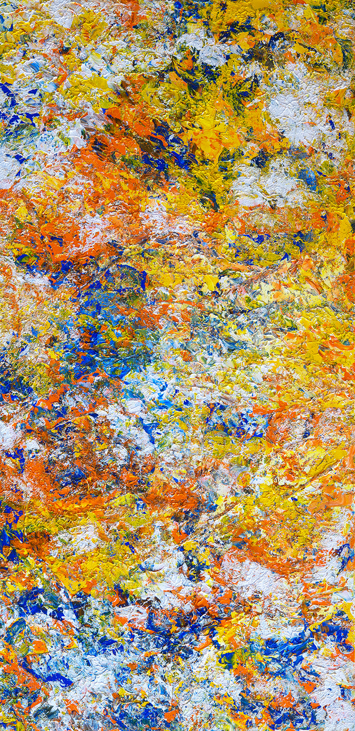Yellow Tango original abstract painting close up.
