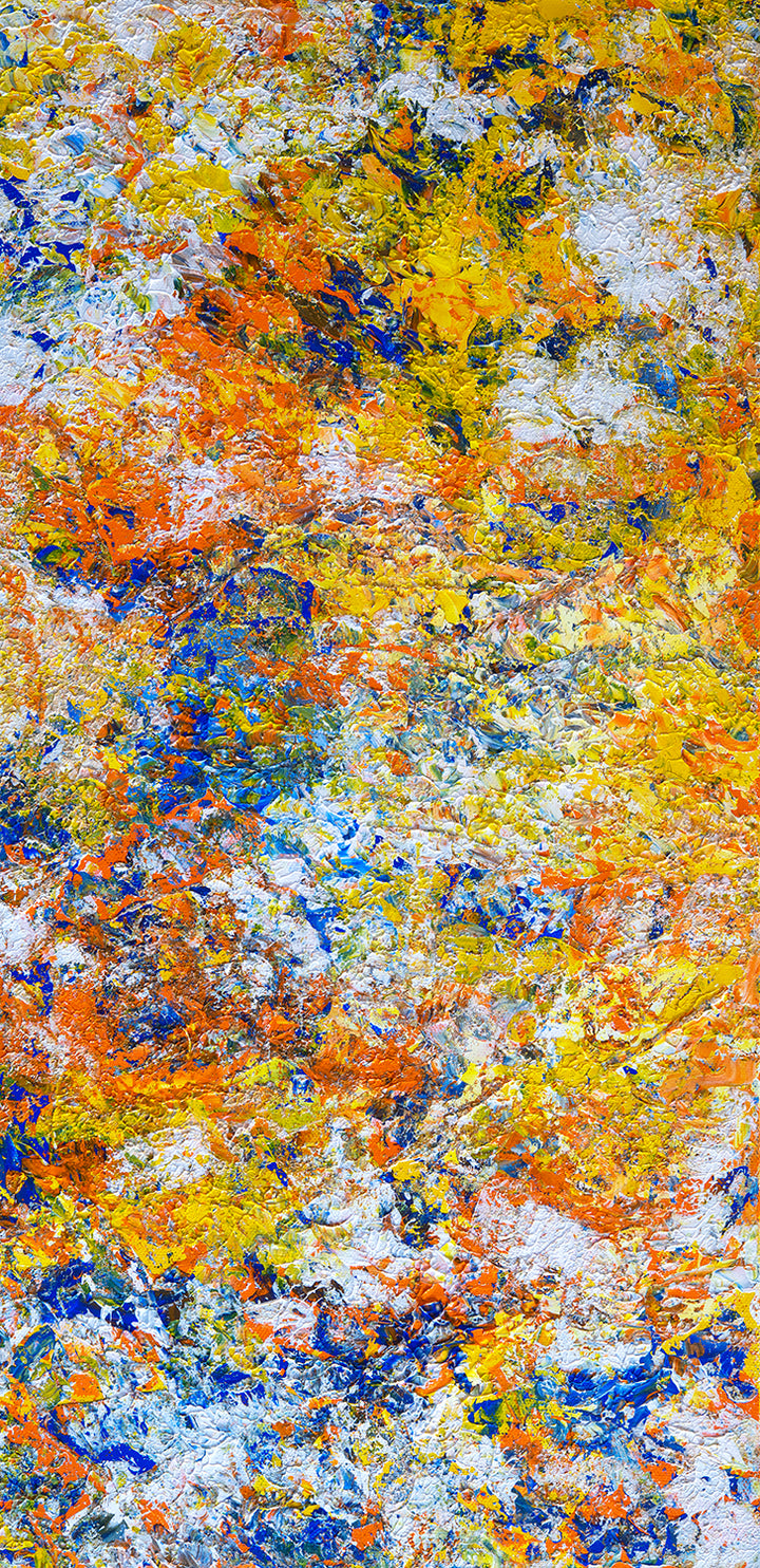 Yellow Tango original abstract painting close up.
