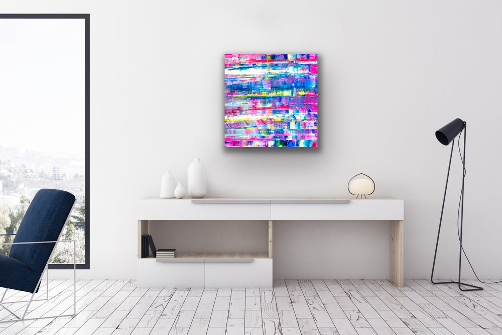 When colors dance abstract painting bringing a burst of color to a modern living space.